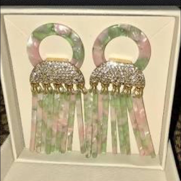 India Hicks Acrylic Pink Camo And Czech Crystal Drop Earrings